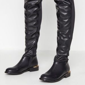 Ladies Faux Leather black over the knee boots -Size 12 BNWT